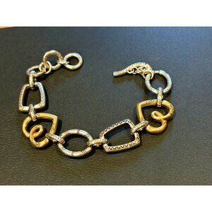 BRIGHTON FRISCO TWO TONE GOLD SILVER CHAIN LINK HEART 7-8" BRACELET LN